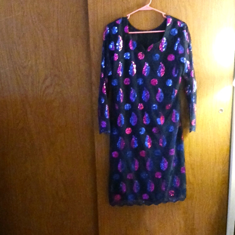 LONG GORGEOUS BLACK SHEER LINED DRESS, TAGLESS, SIZE L(?)